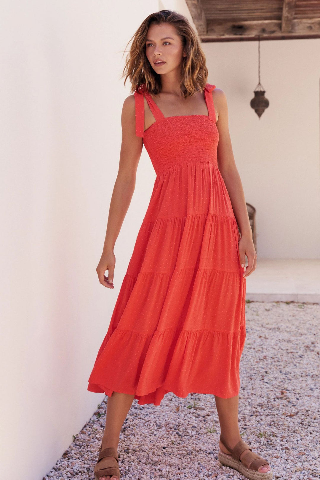 Damen Maxi Kleid mit fließendem Schnitt und verstellbaren Trägern R&B