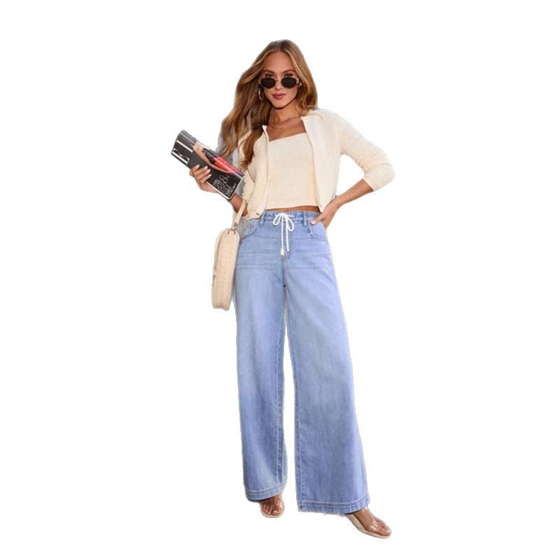 Damen Weite Jeanshose mit elastischem Bund und Kordelzug R&B