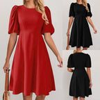 Damen Puffärmel Kleid mit fließendem Schnitt und Taillenbetonung R&B