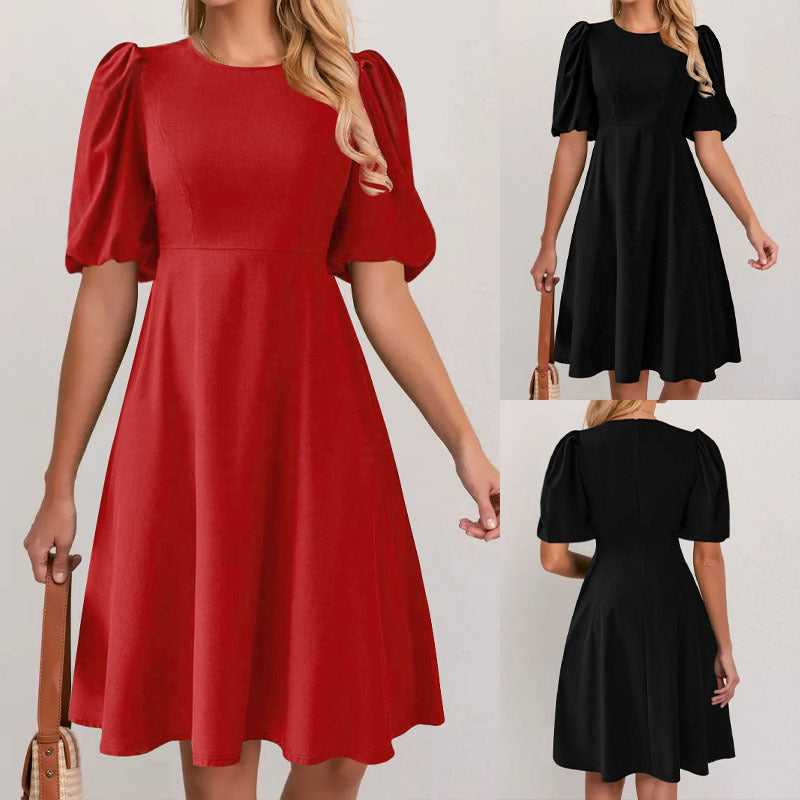 Damen Puffärmel Kleid mit fließendem Schnitt und Taillenbetonung R&B