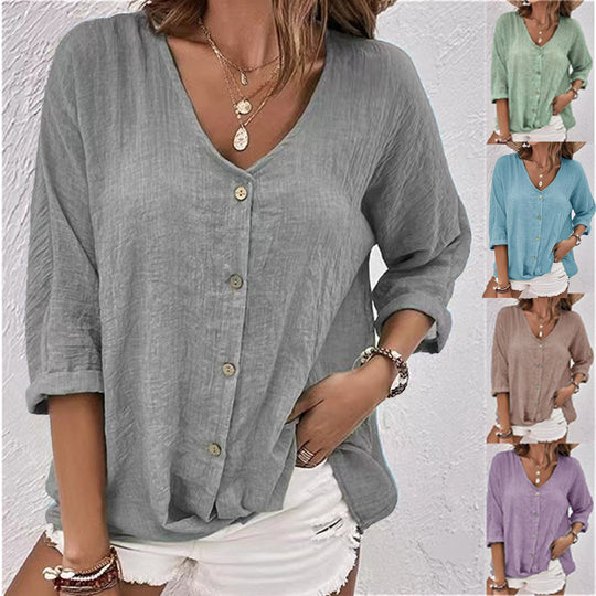 Damen lässige Bluse mit Knopfdetail und weitem Schnitt R&B