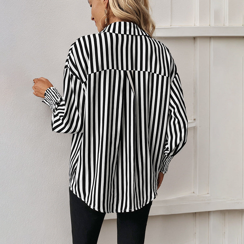 Damen gestreifte Bluse im lässigen Oversized-Stil R&B
