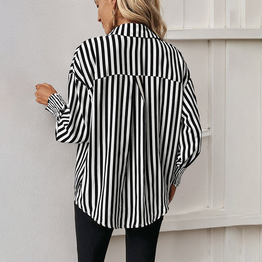 Damen gestreifte Bluse im lässigen Oversized-Stil R&B