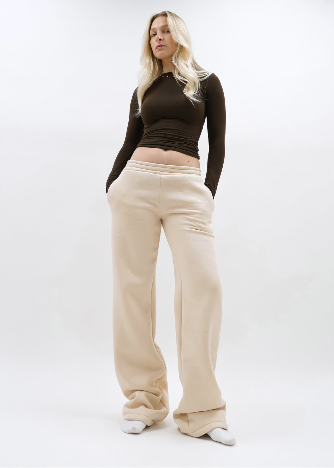Damen körperbetontes Langarmshirt und bequeme Sweathose Set R&B