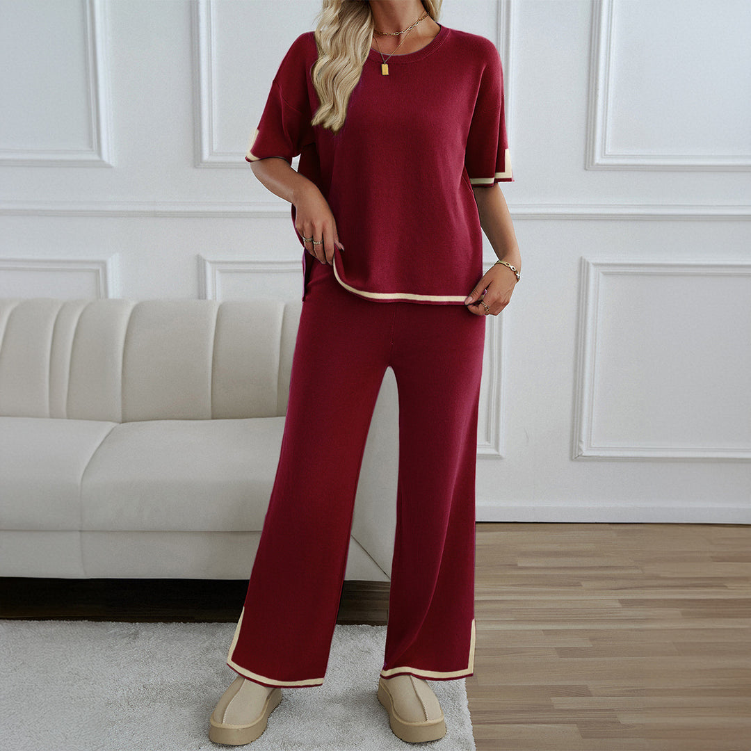 Damen Lässiges Zweiteiliges Set mit Weitem Schnitt und Goldakzenten R&B