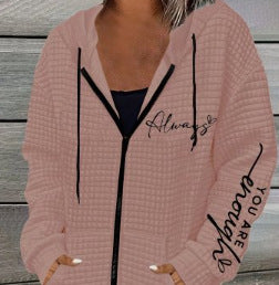 Damen nan oversized Kapuzenjacke mit Reißverschluss, handgeschriebener Typo-Applikation und Kontrast-Eingrifftaschen R&B