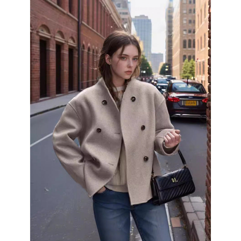 Damen Modische Doppelreihige Wolljacke mit zeitgenössischem Schnitt R&B