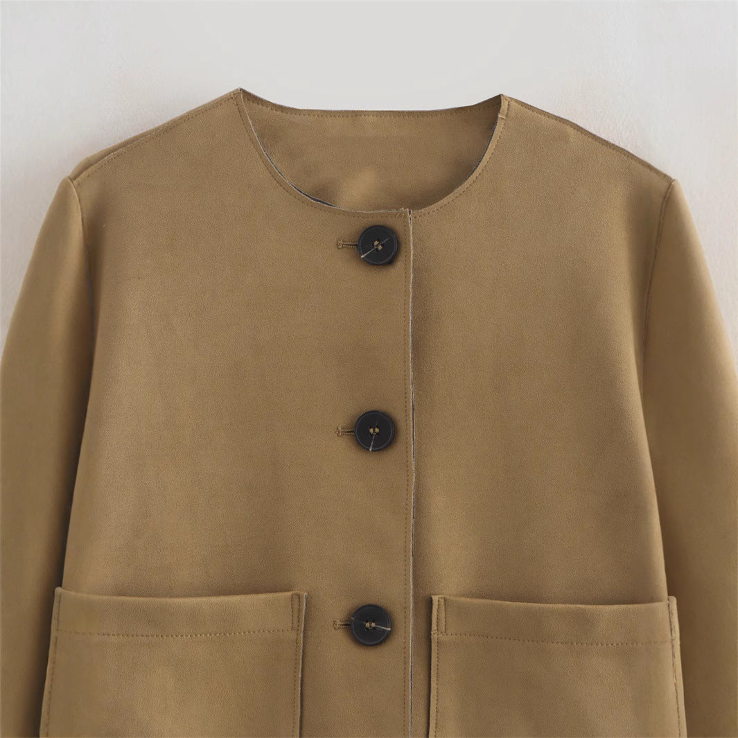 Damen lässige Kurzjacke mit praktischen Taschen R&B