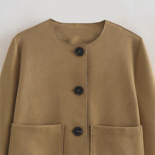 Damen lässige Kurzjacke mit praktischen Taschen R&B