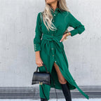 Damen Hemdblusenkleid mit Bindegürtel und seitlichem Schlitz R&B