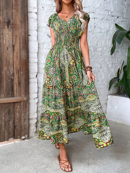 Damen Elegantes Maxikleid mit Floral- und Smock-Detail R&B