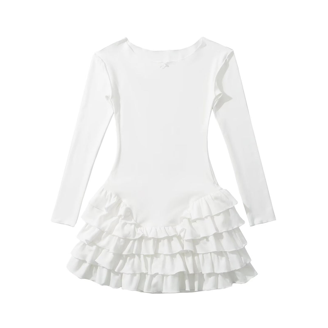 Damen Ballettkleid mit Rüschensaum und langen Ärmeln R&B