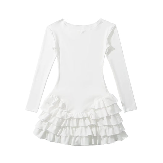 Damen Ballettkleid mit Rüschensaum und langen Ärmeln R&B