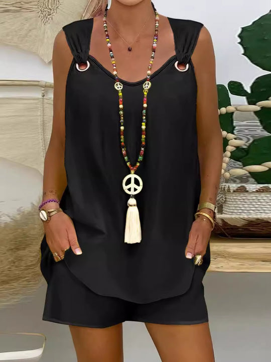 Damen Sommeroverall mit praktischen Taschen und Bindegürtel R&B