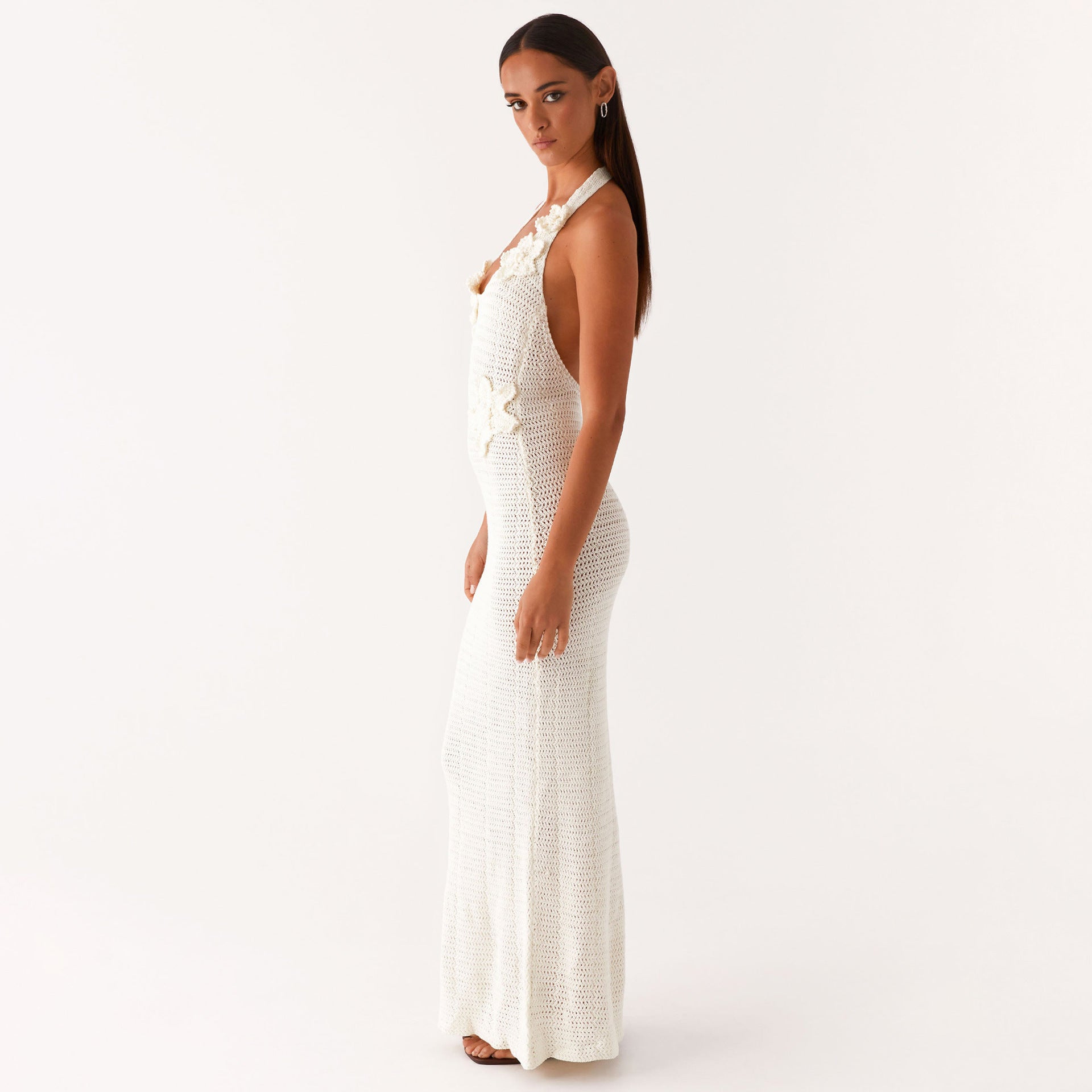 Damen häkel Maxi-Kleid mit floralem Design R&B