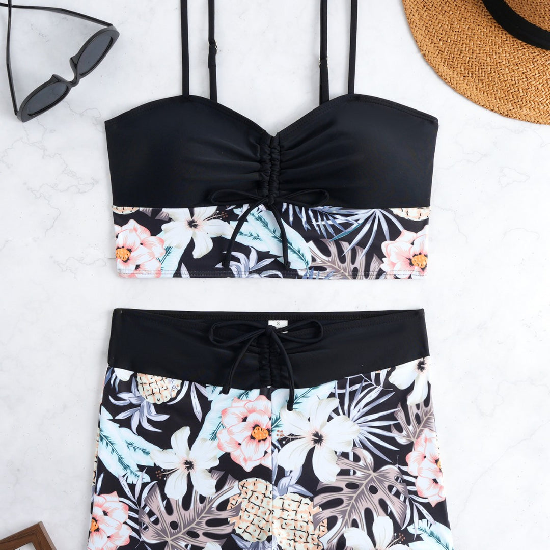 Damen Bikini-Set mit modischer Raffung und hoch taillierter Shorts R&B