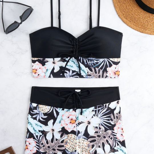 Damen Bikini-Set mit modischer Raffung und hoch taillierter Shorts R&B