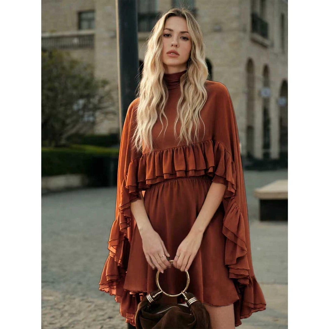 Damen Elegantes Rüschendress mit hochgeschlossenem Ausschnitt und fließendem Schnitt R&B