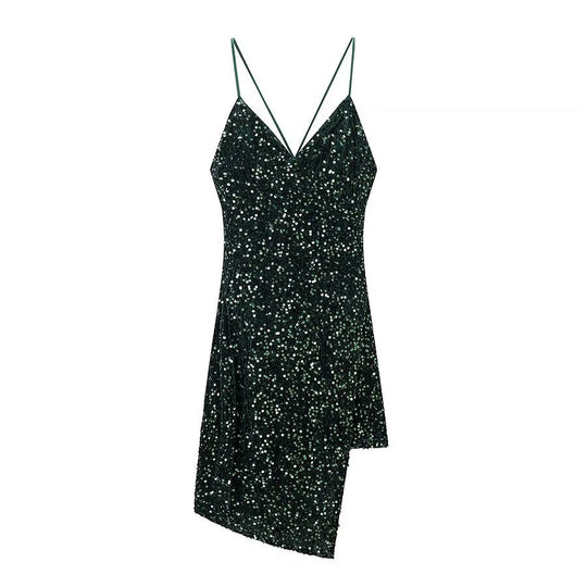 Damen Cocktailkleid mit schimmerndem Paillettenbesatz und asymmetrischem Saum R&B