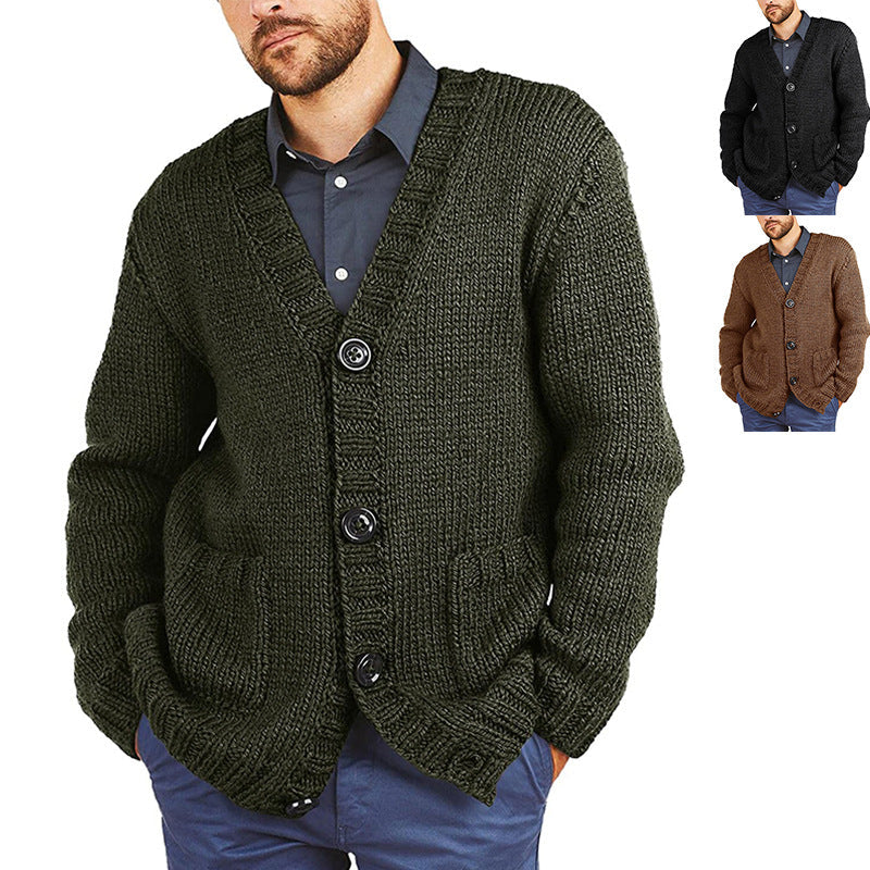 Herren lässige Strickjacke mit tiefem V-Ausschnitt und großzügigen Taschen R&B