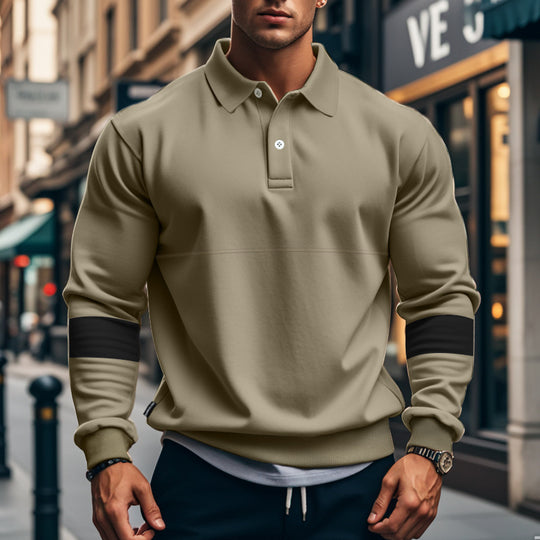 Herren Sportliches Polo-Hoodie mit Kontrastärmel R&B