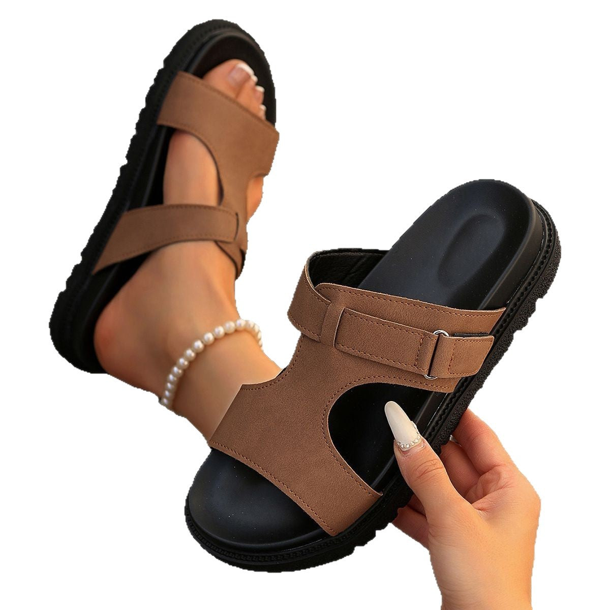 Damen Zehentrenner-Sandalen mit modischer Schnallenapplikation und rutschfester Sohle R&B