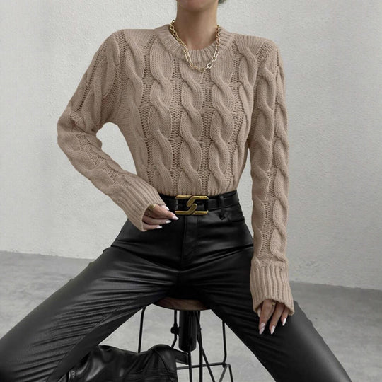 Damen Grobstrick Pullover mit Zopfmuster R&B