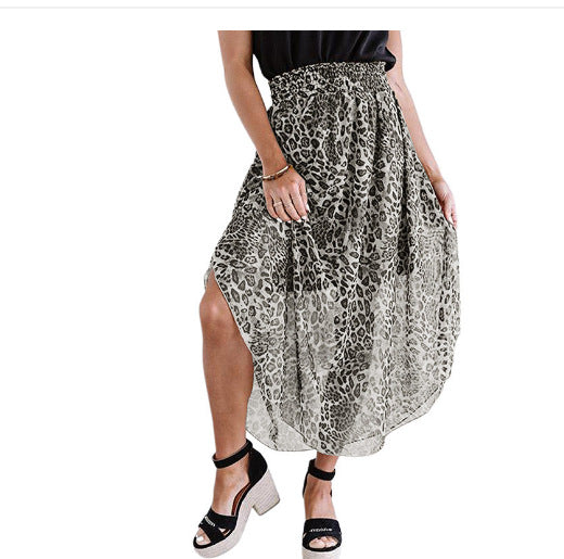 Damen Luftiger Maxirock mit asymmetrischem Saum im Leopardenmuster R&B