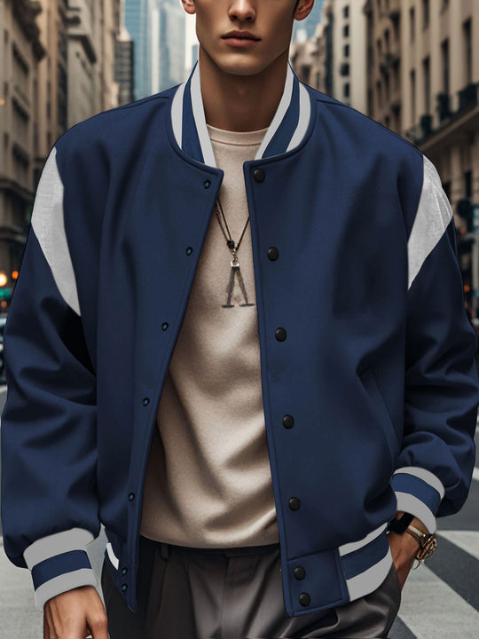 Herren nan leichte Collegejacke im Varsity-Look mit Druckknopfverschluss Rippbündchen und Kontrast-Schulterbesatz R&B
