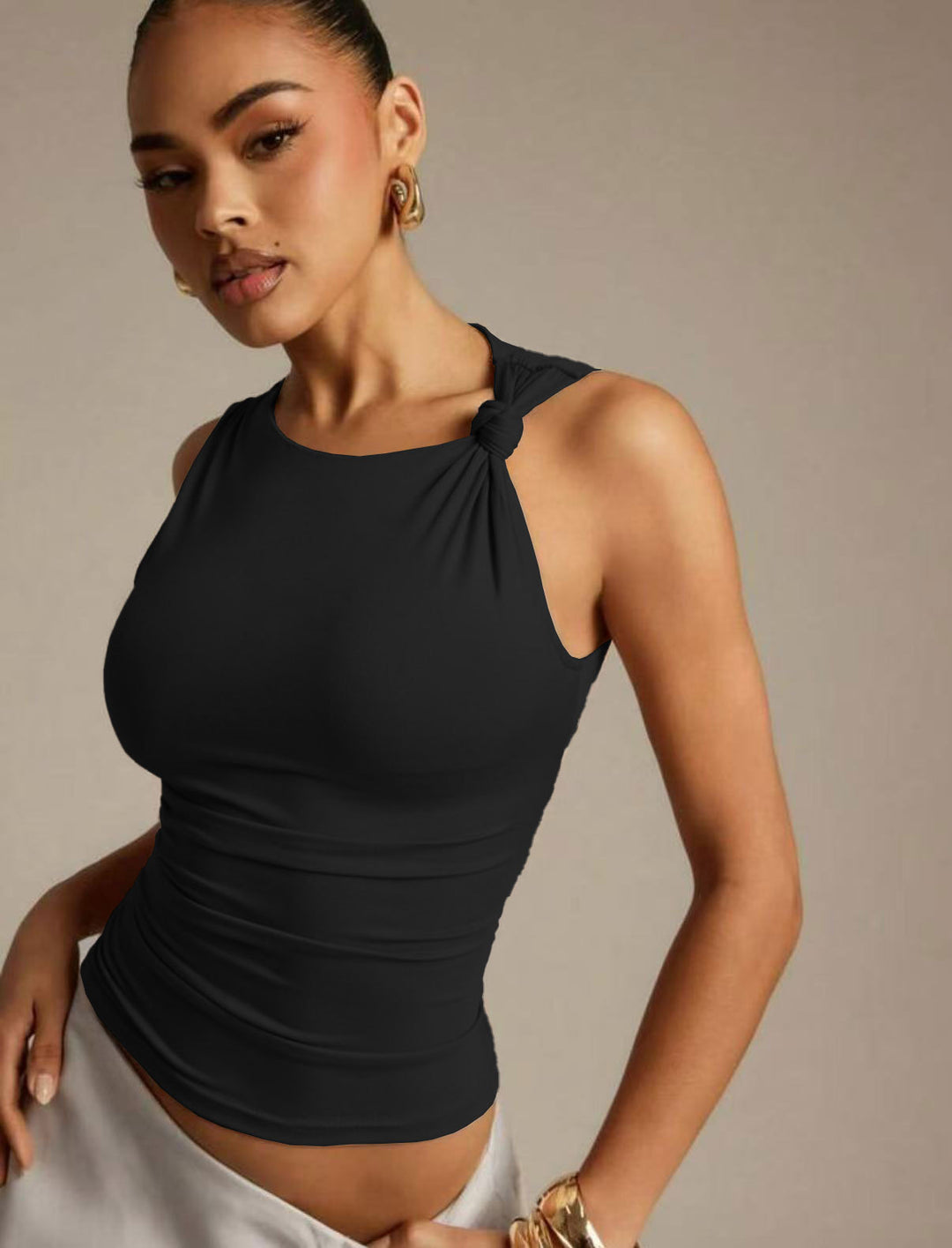 Damen Elegantes Oberteil mit Knoten-Detail und figurbetontem Schnitt R&B