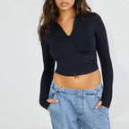 Damen sportliches Zip-Shirt mit langen Ärmeln und hohem Kragen R&B