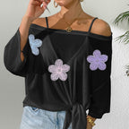 Damen lässiges Oberteil mit floralem Design und seitlichem Knoten R&B