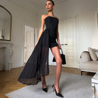 Damen Elegant abgeschnittenes Minikleid mit asymmetrischem Rock R&B