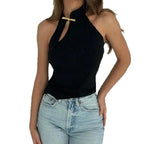 Damen Hochgeschlossenes Sporttop mit dekorativem Schlitz und eleganter Schnalle R&B