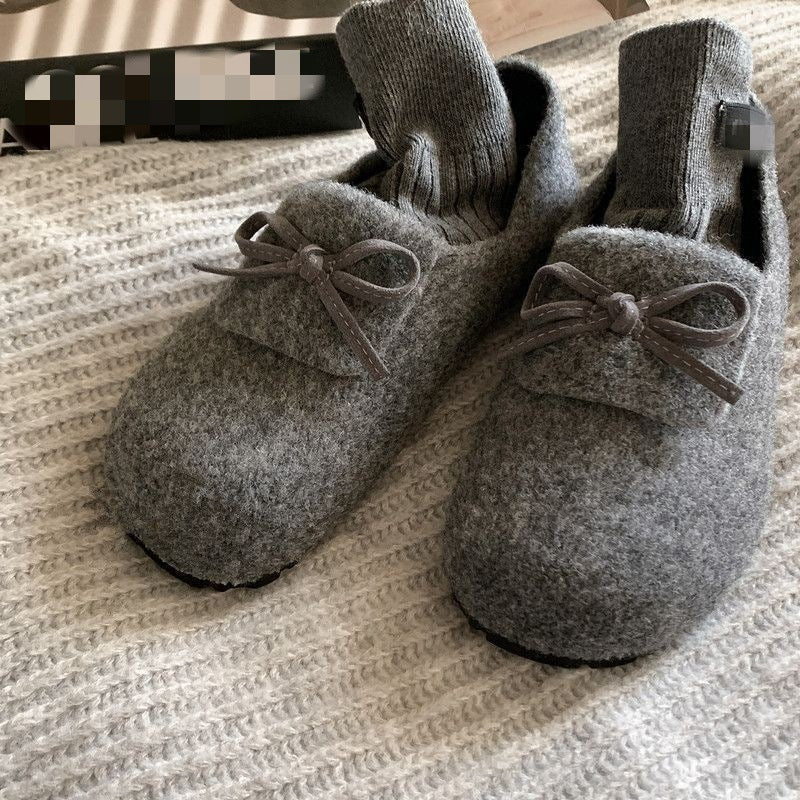 Damen warme Filz-Pantoffeln mit dekorativem Schleifen-Design R&B