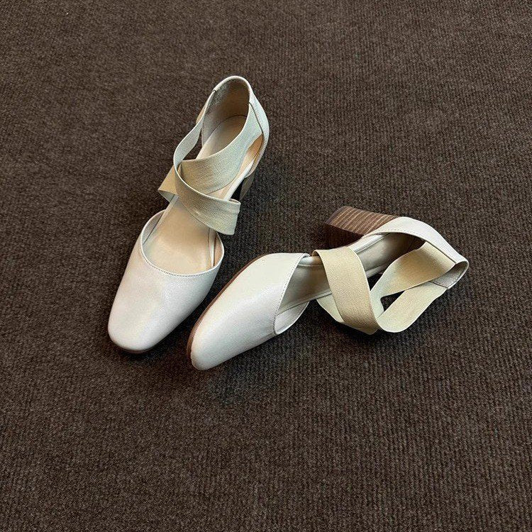 Damen elegante Ballerinas mit geschmackvoller Überkreuz-Schnürung und komfortablem Blockabsatz R&B