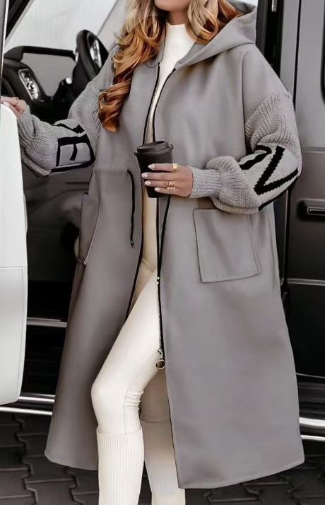 Damen Modische Longjacke mit Kapuze und Taschen R&B