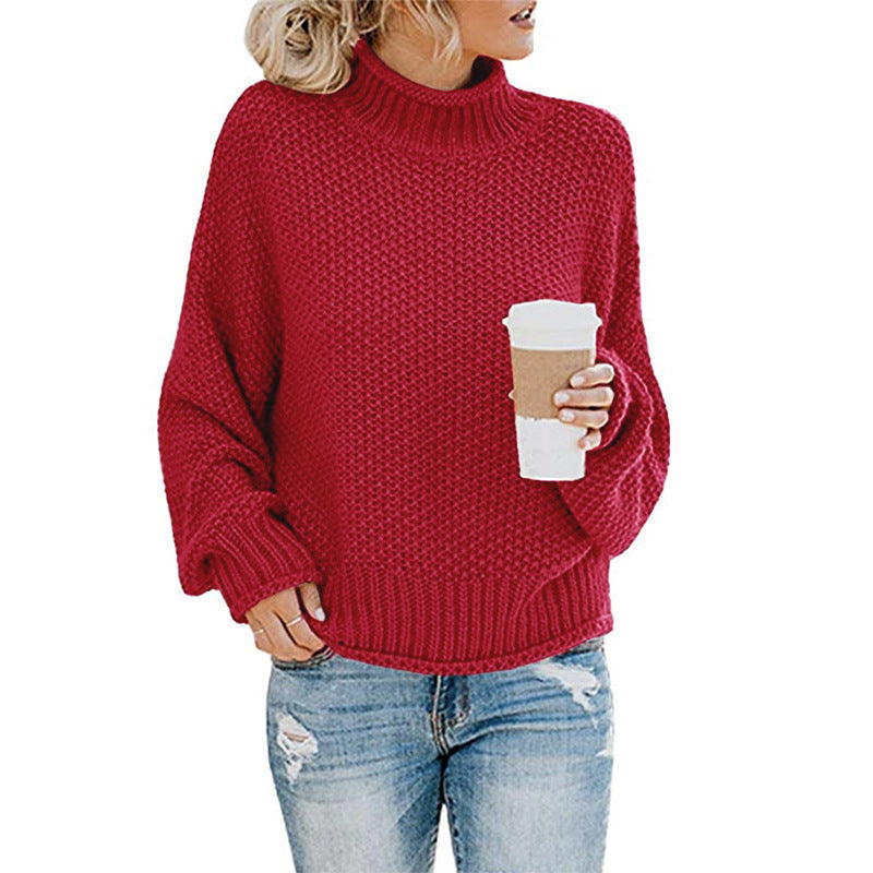 Damen Grobstrickpullover mit hohem Kragen R&B