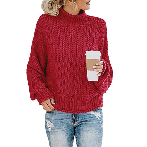Damen Grobstrickpullover mit hohem Kragen R&B