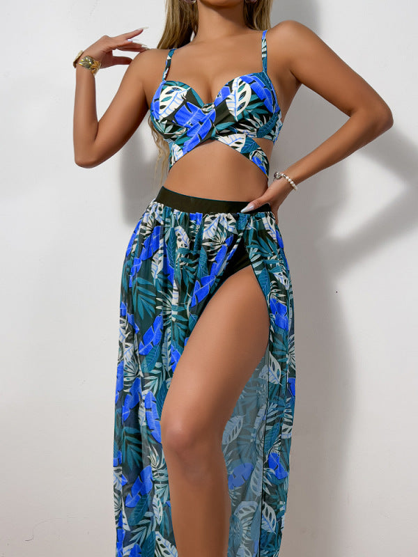 Damen Zweiteiler Bademode mit hohem Beinausschnitt und floralem Design R&B