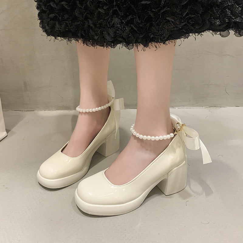 Damen Elegante Plateau-Pumps mit Perlen- und Schleifenverzierung R&B