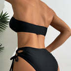 Damen hochgeschnittener Bandeau-Bikini mit eleganten Raffungselementen R&B