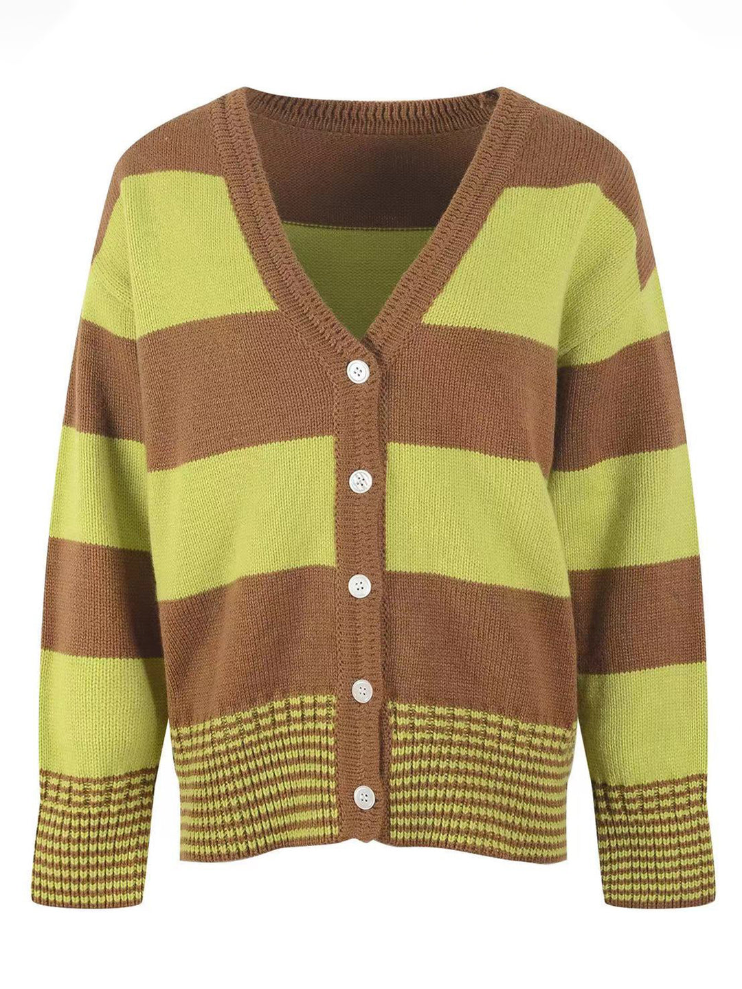 Damen Langarm-Strickjacke mit modernen Streifen und Knopfdetails R&B