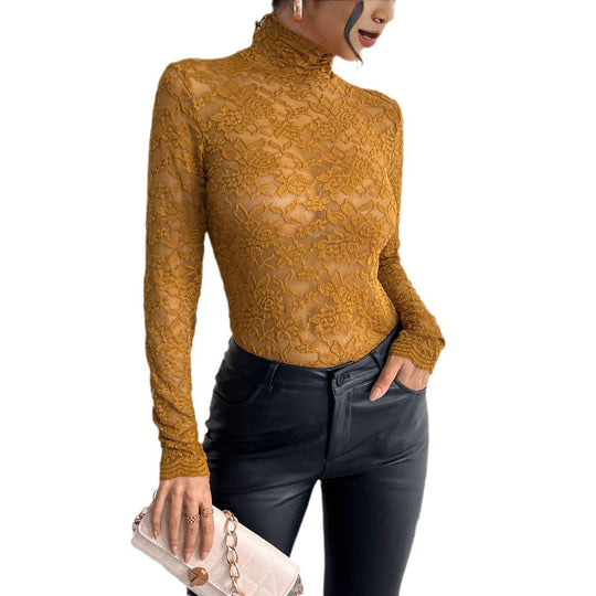 Damen Langarm Spitzenbody mit hohem Kragen R&B
