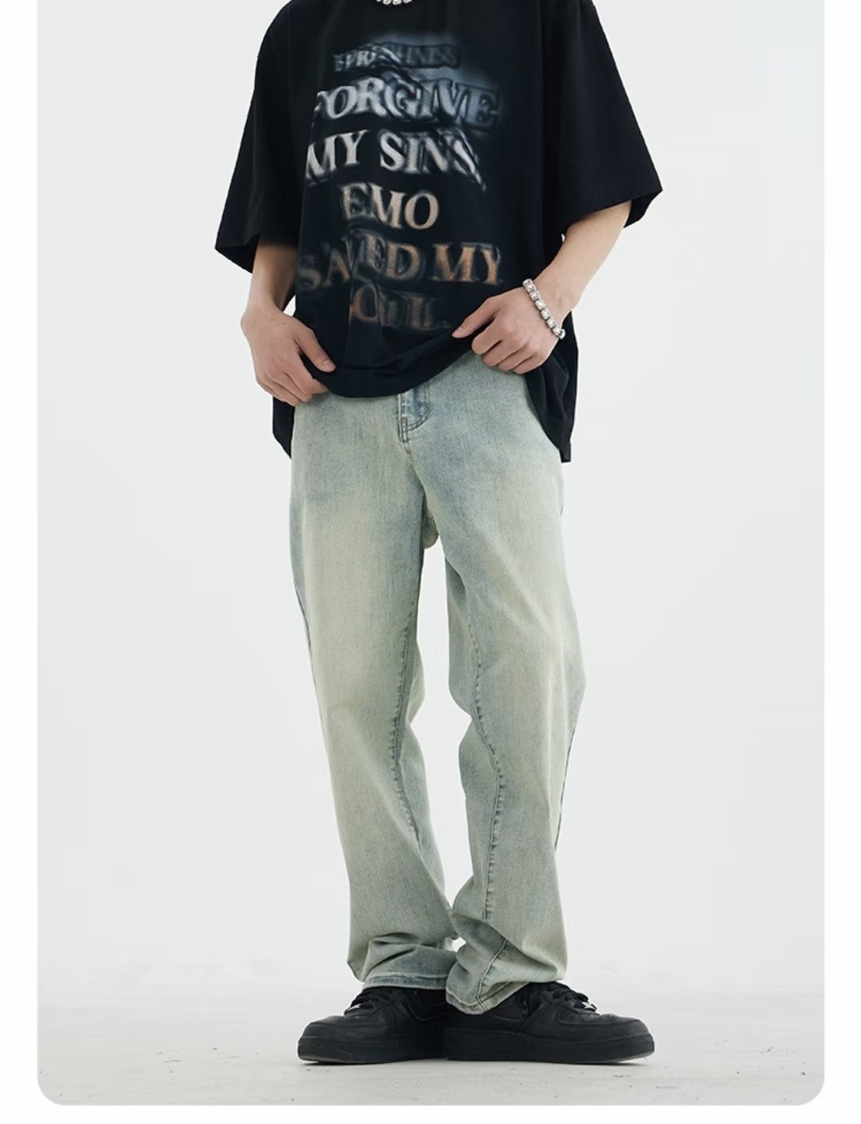 Herren lockere Denim-Jeans mit niedriger Bundhöhe