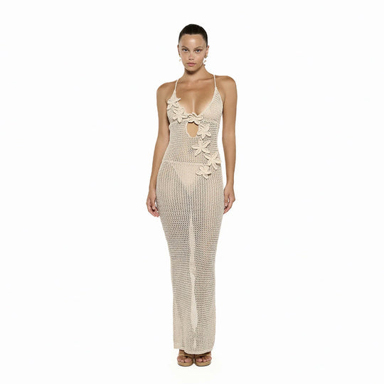 Damen Häkel-Strandkleid mit verspieltem Blütenmuster R&B