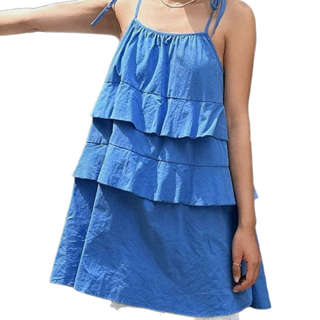 Damen luftiges Schwingkleid mit mehrlagigem Design und verstellbaren Trägern R&B