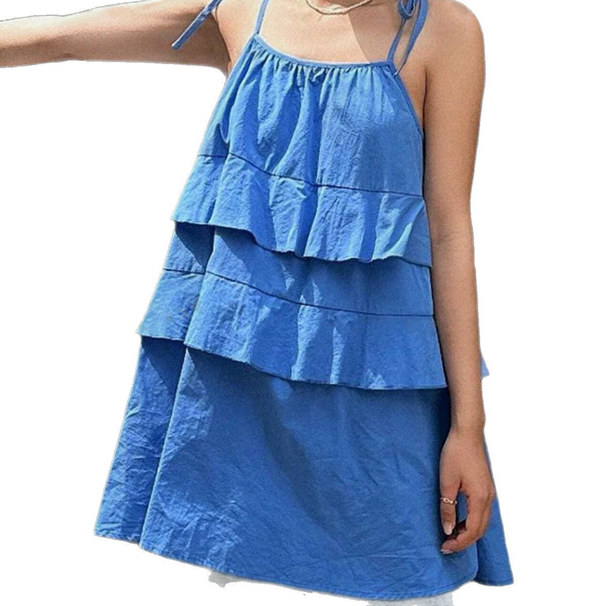 Damen luftiges Schwingkleid mit mehrlagigem Design und verstellbaren Trägern R&B