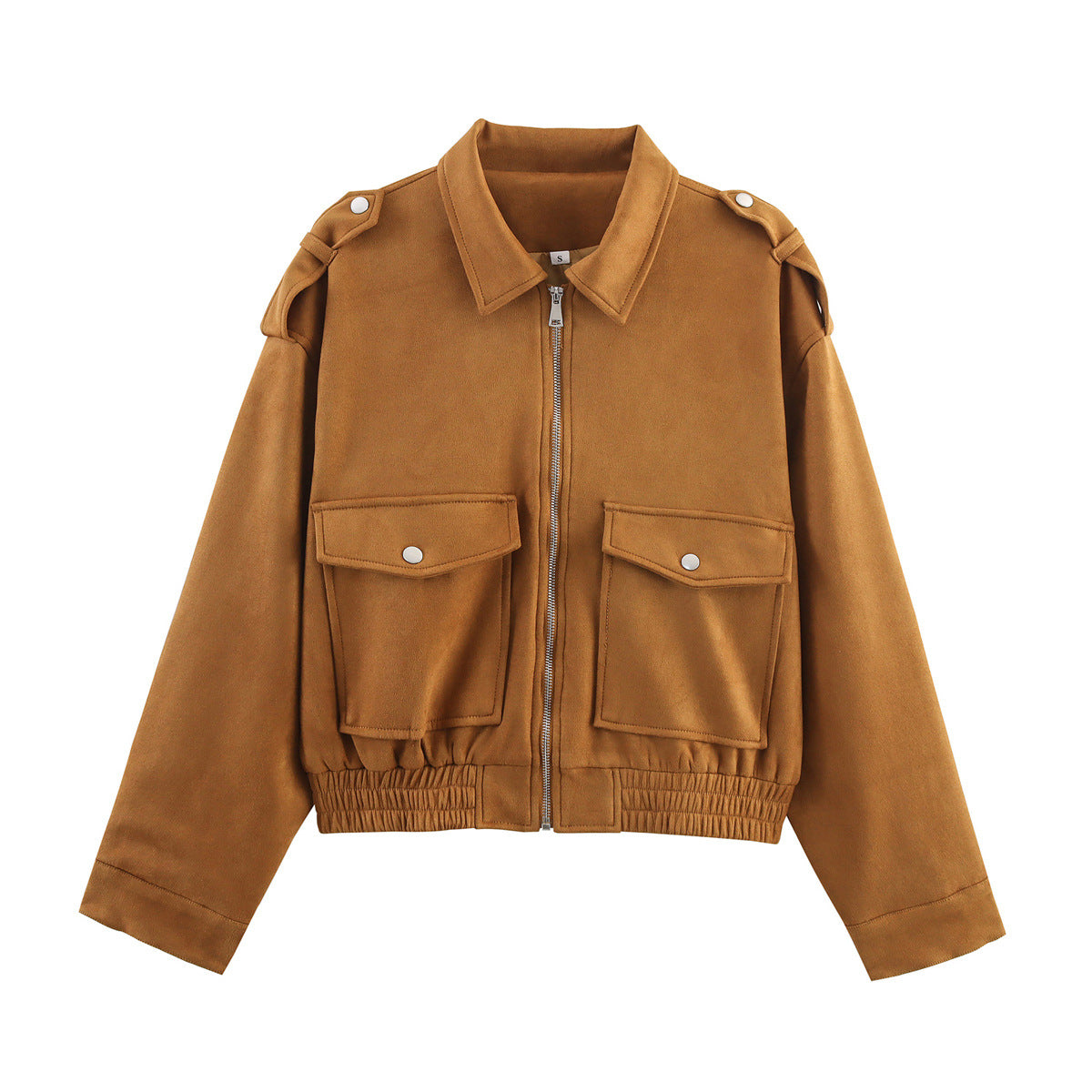 Damen lässige Kunstleder-Bomberjacke mit praktischen Taschen R&B