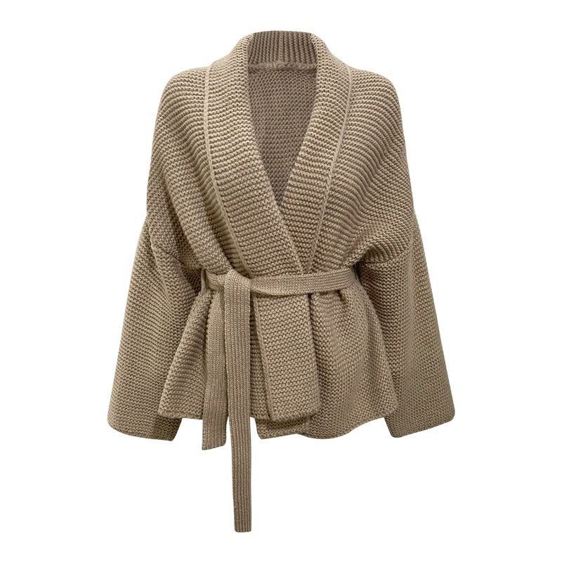 Damen Grobstrickjacke mit breitem Gürtel und weitem Schnitt R&B